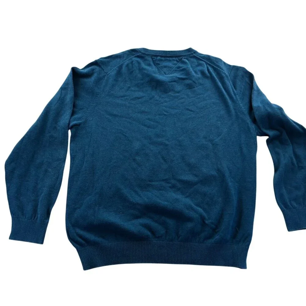 Tommy Hilfiger Mens Sweater XL Blue V-Neck Long Sleeve Classic Pullover Knit